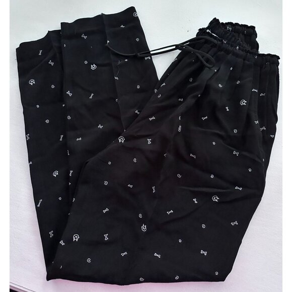 Vtg Kd Spring black baggier pants elastic/drawstring with cat design Small - Picture 4 of 4